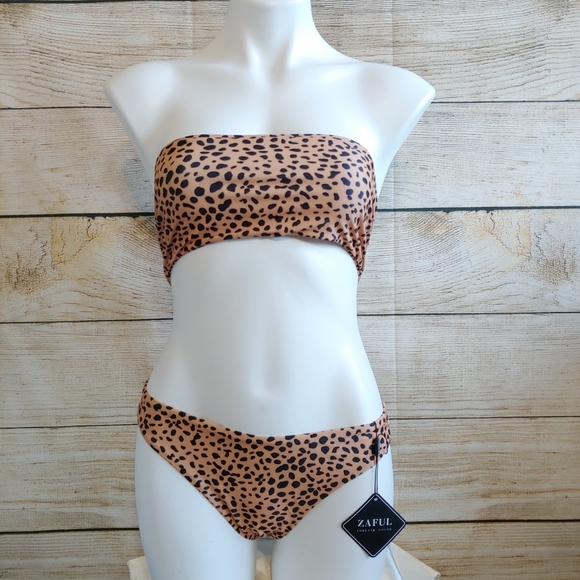 Zaful Other - NWT Zaful Leopard Bandeau Lace-Up Bikini L/8